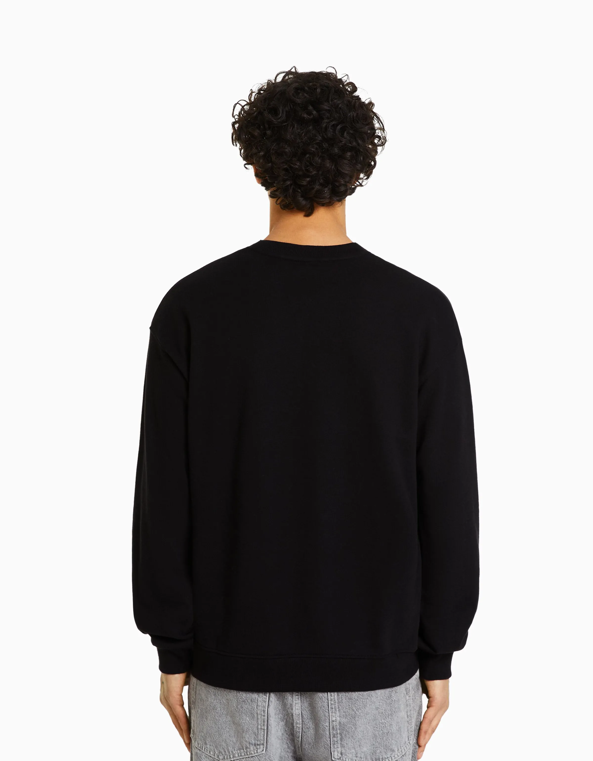 BERSHKA Sudadera cuello redondo Negro Best