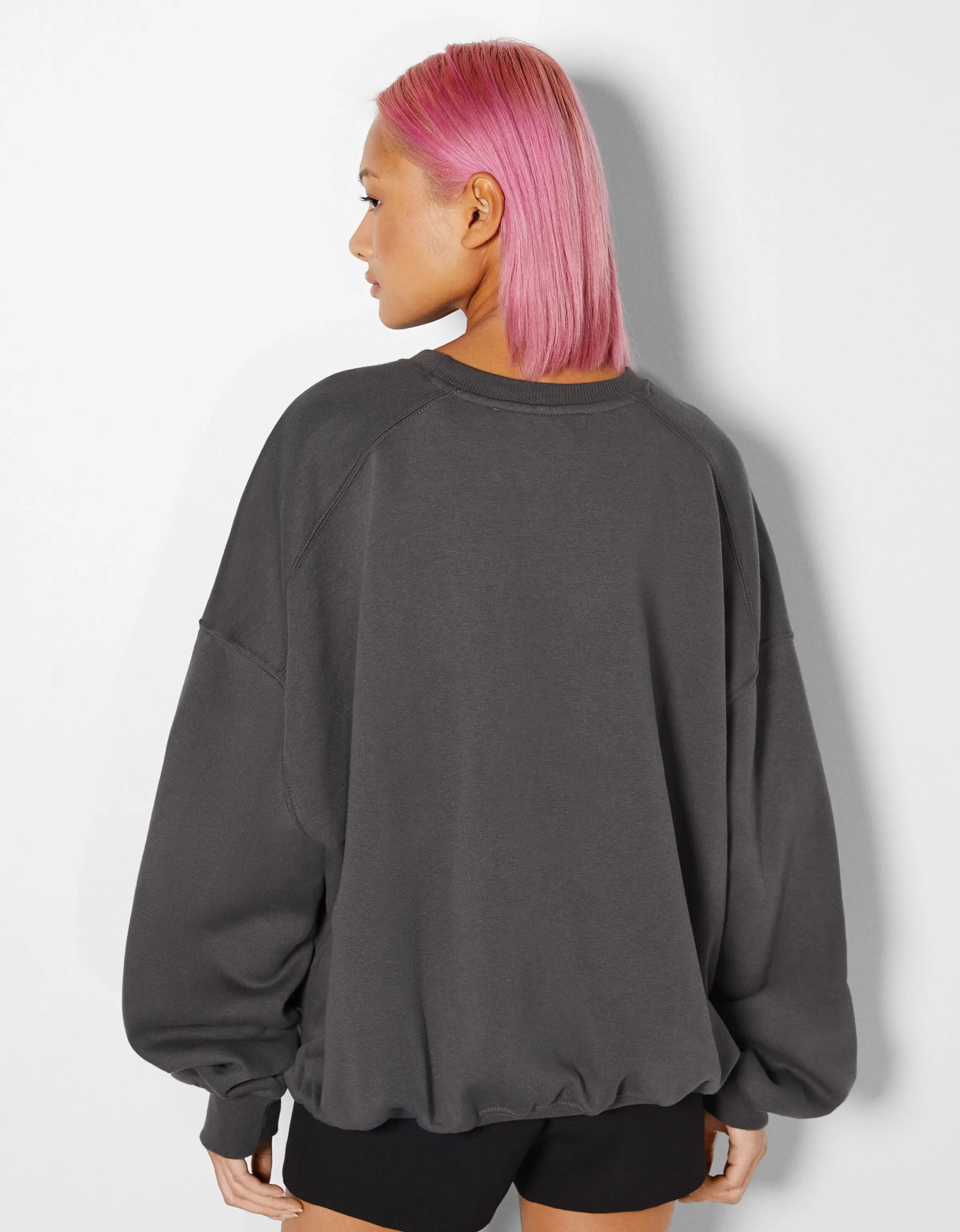 BERSHKA Sudadera cuello redondo oversize Negro New