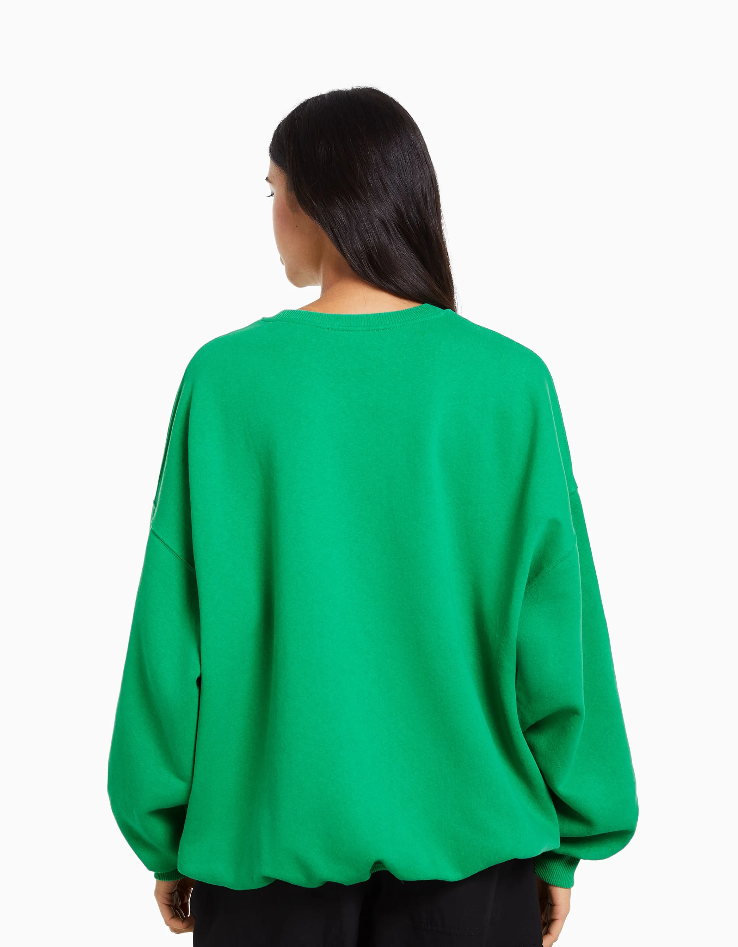 BERSHKA Sudadera manga larga print Verde Discount