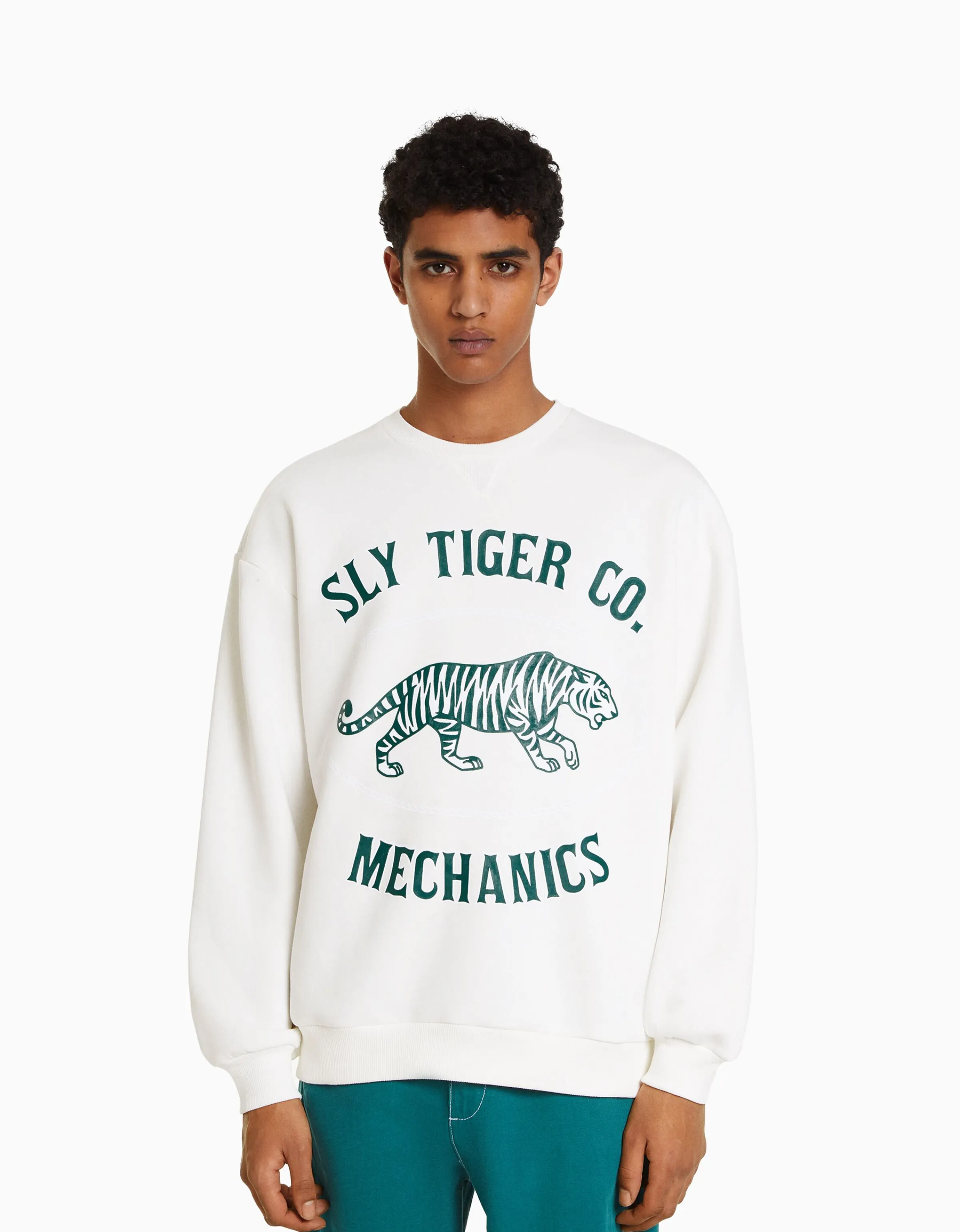 BERSHKA Sudadera print Blanco Best