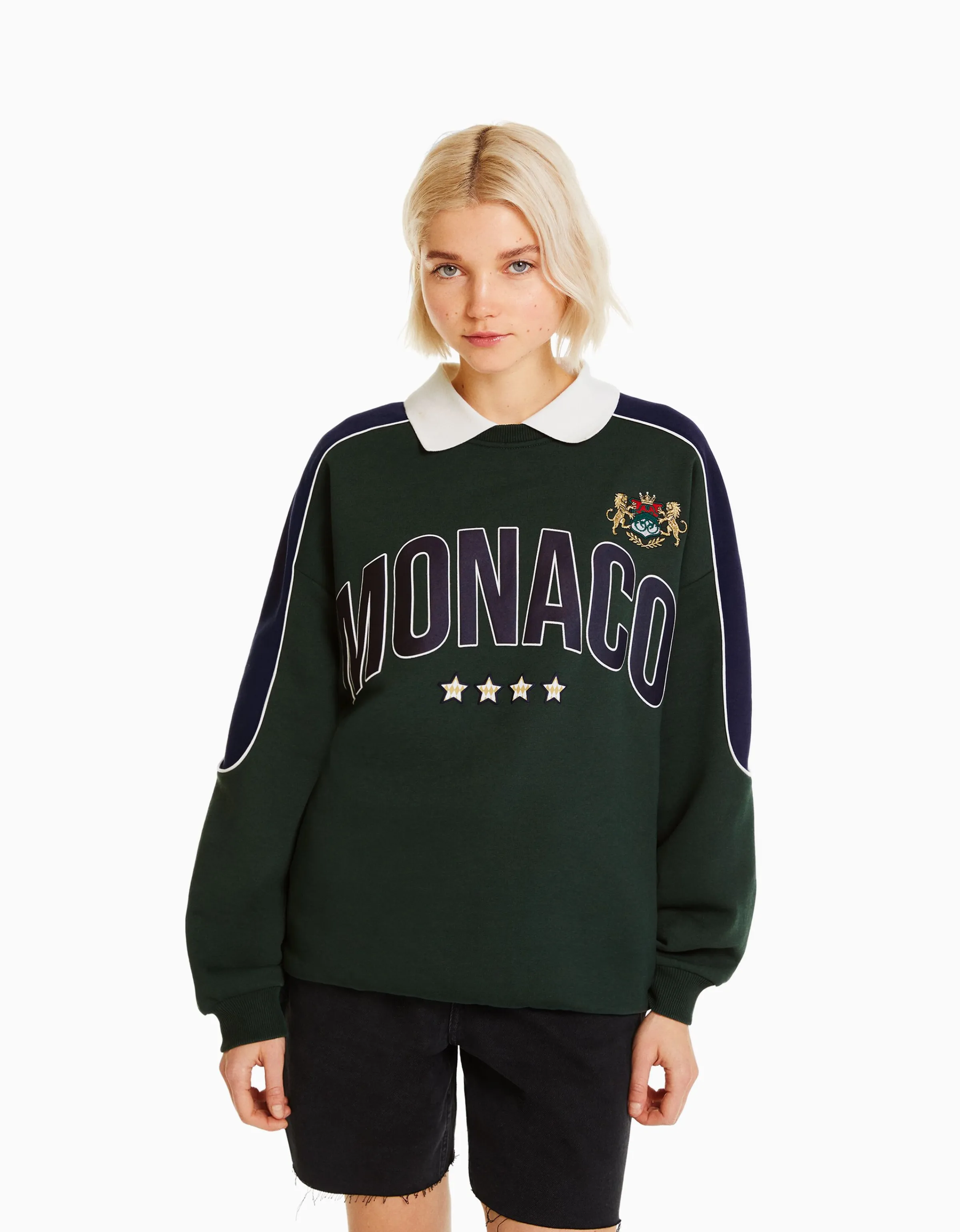 BERSHKA Sudadera print Verde Hot