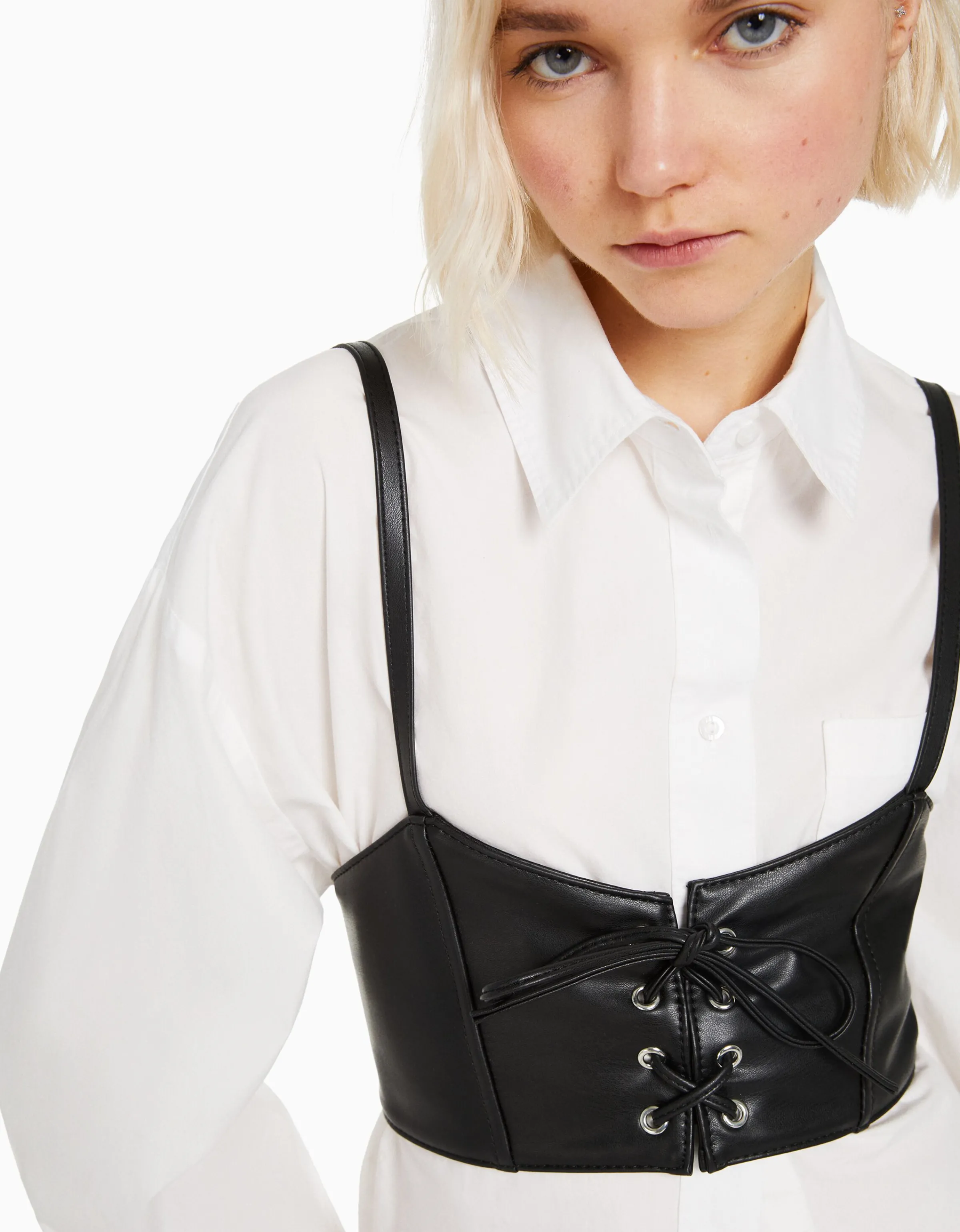 BERSHKA Top corsé lace up Negro Flash Sale