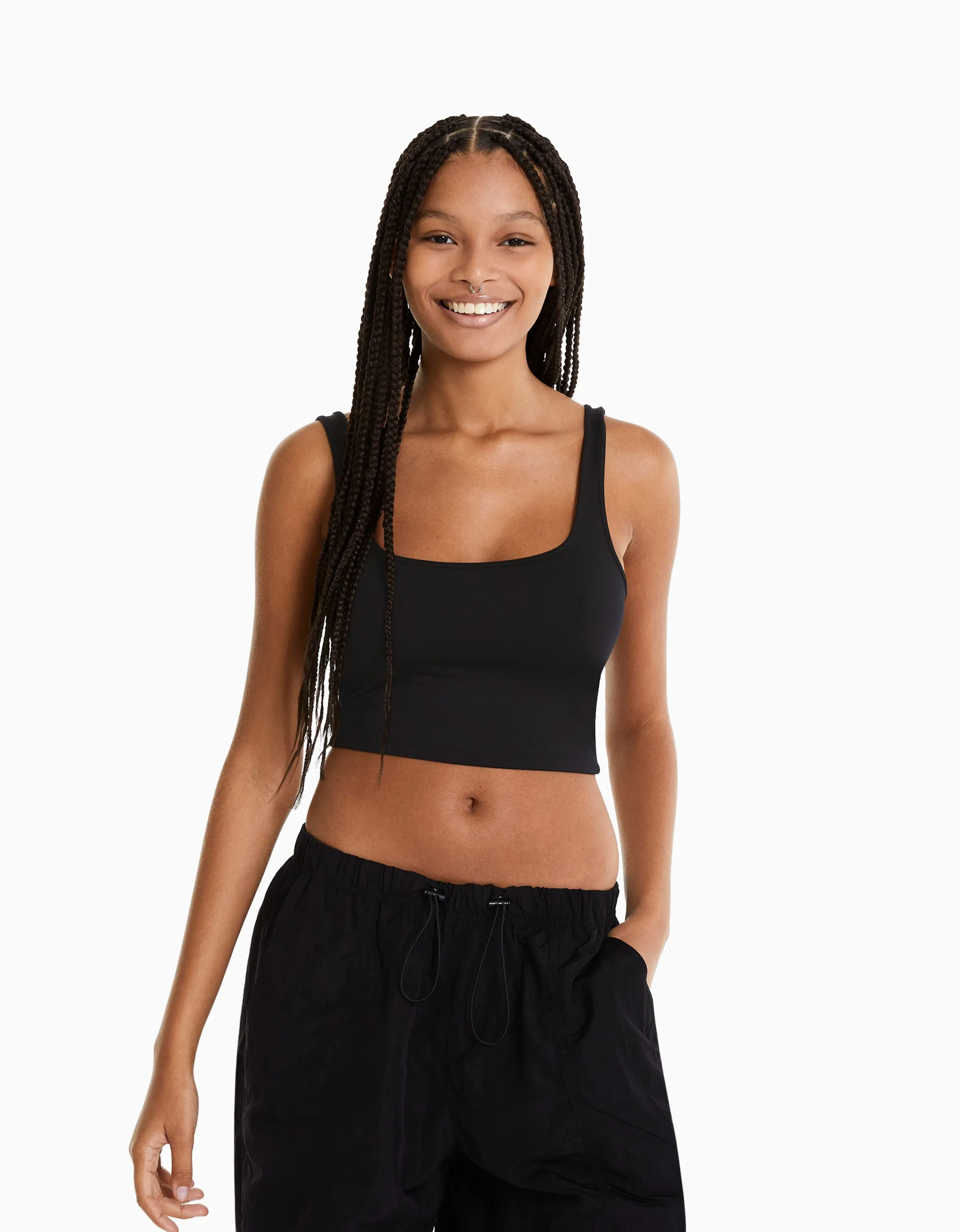 BERSHKA Top tirante ancho Blanco Hot