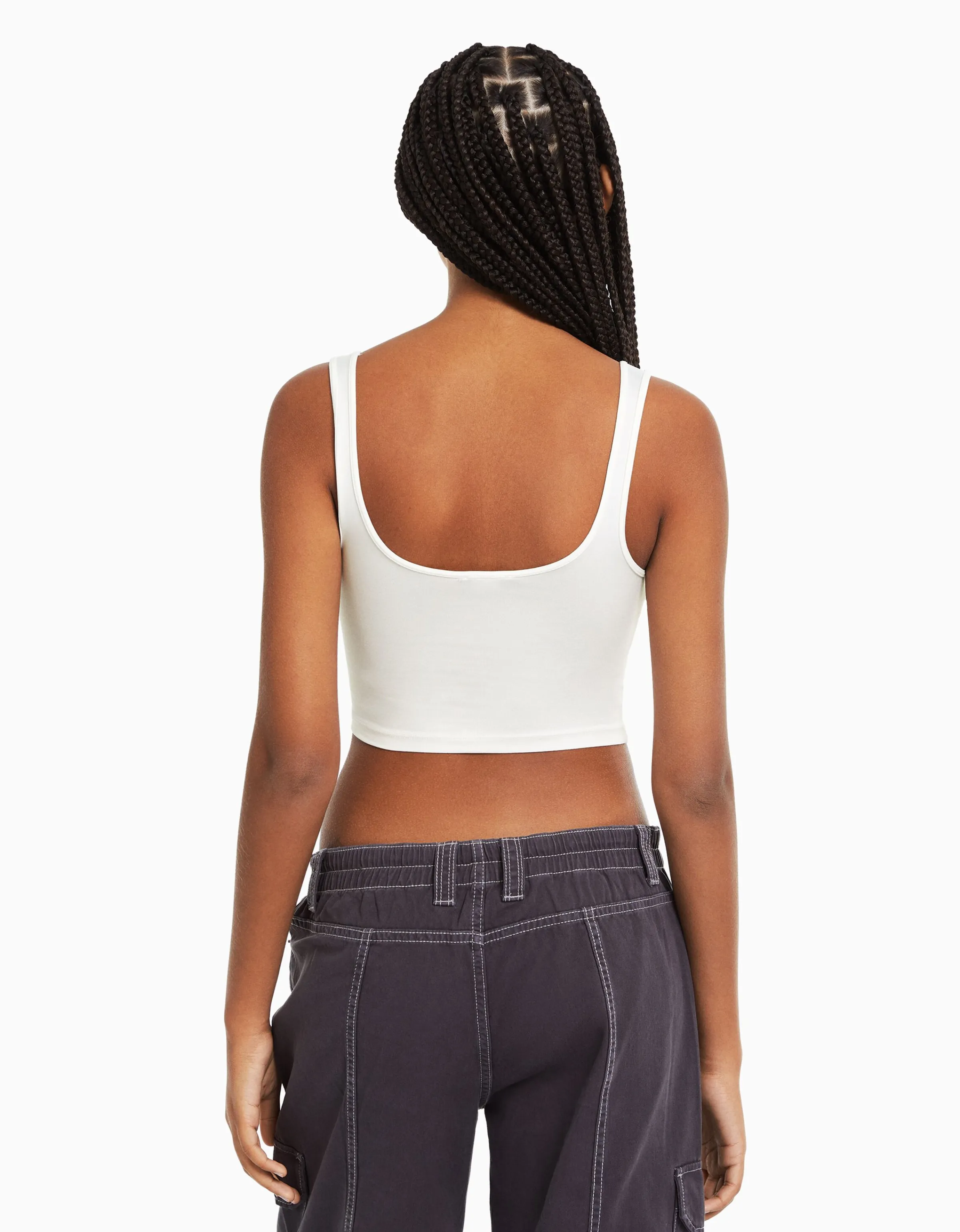 BERSHKA Top tirante ancho Blanco Store