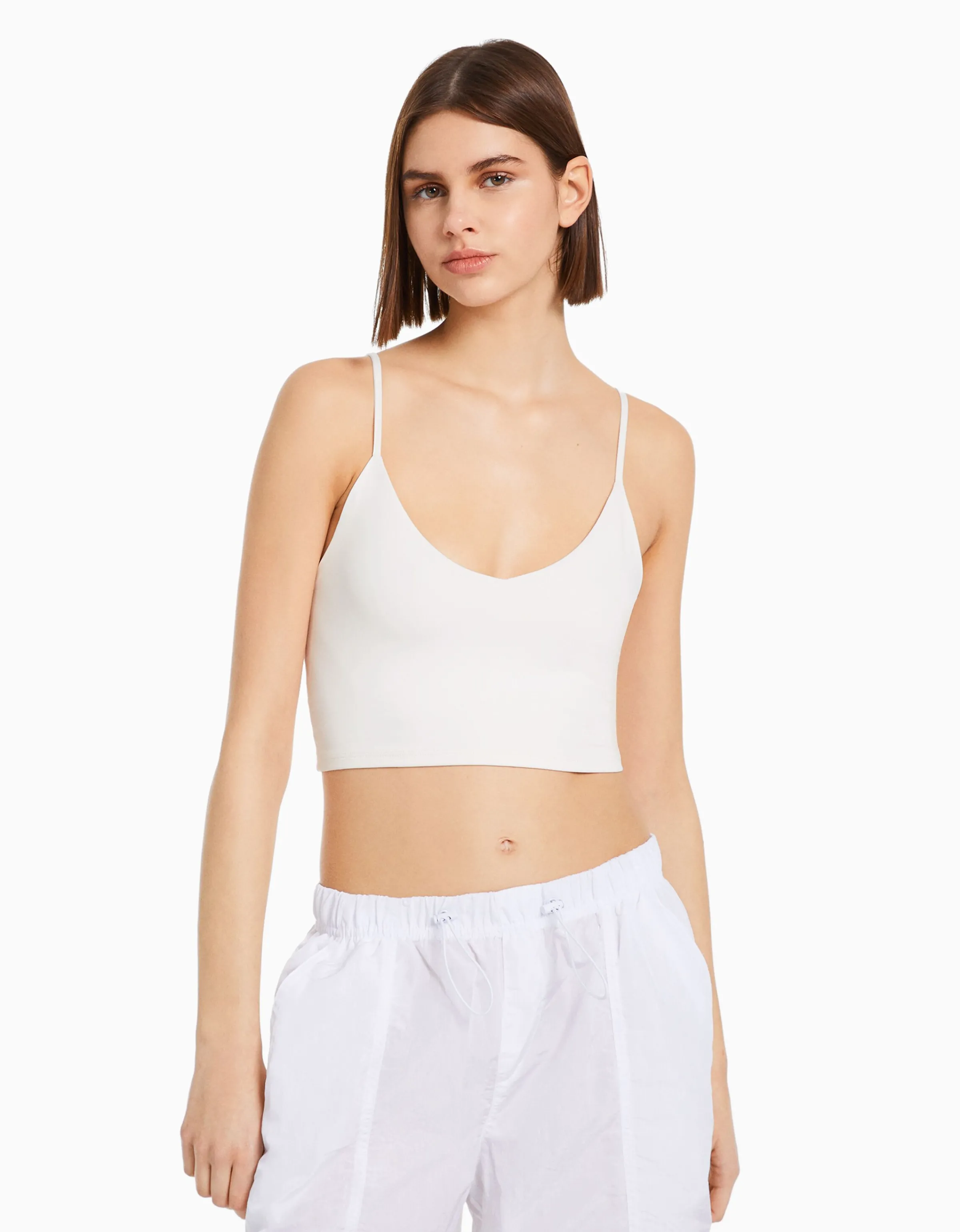 BERSHKA Top tirantes cropped Blanco New