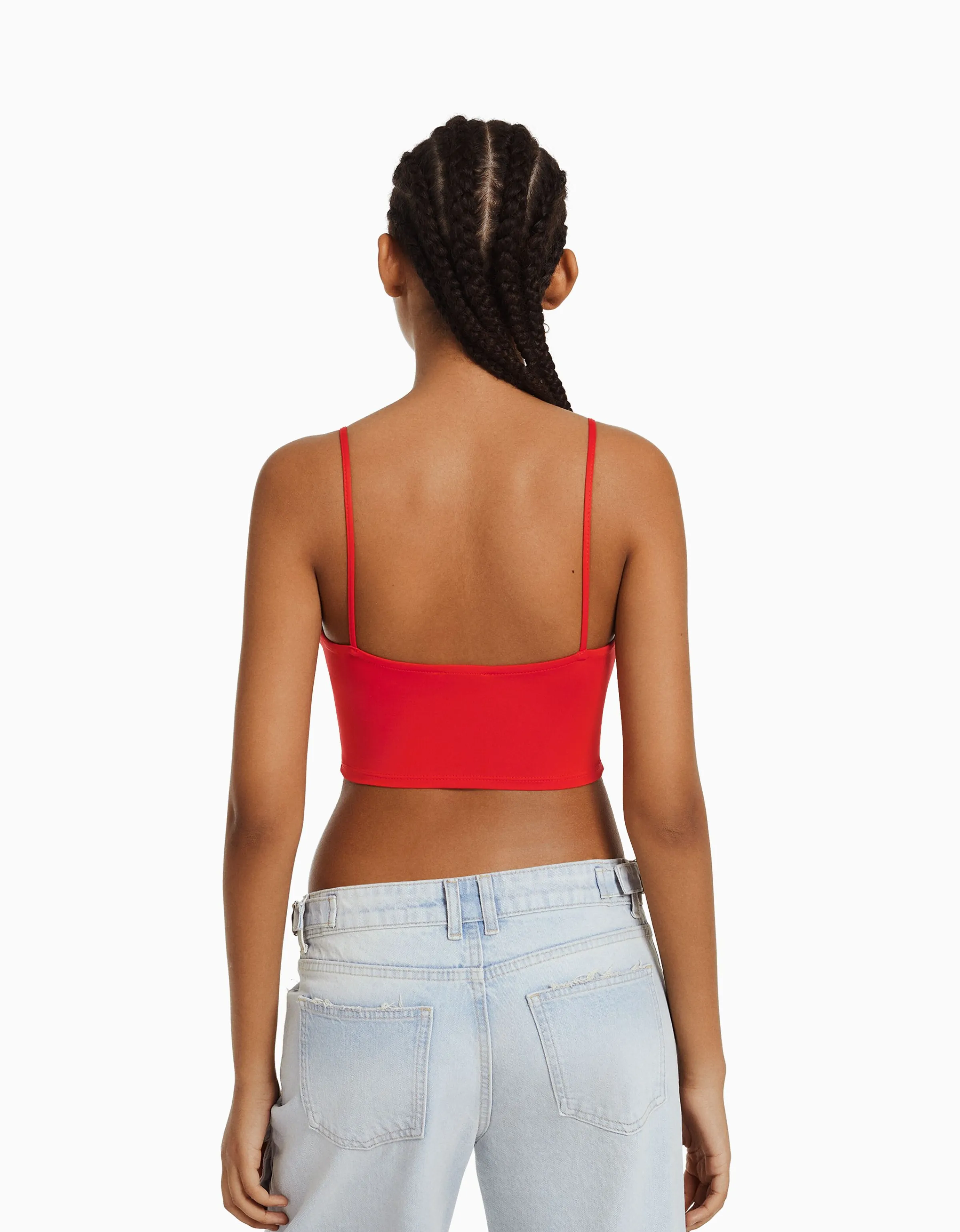 BERSHKA Top tirantes cropped Blanco Store